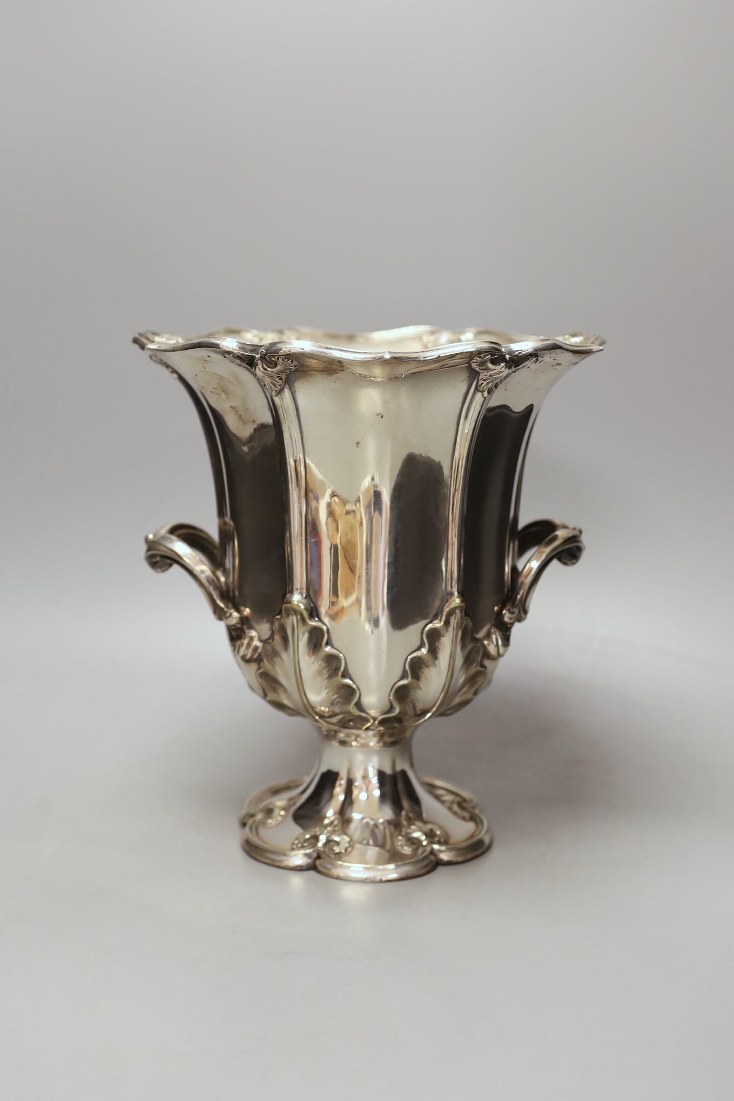 A Sheffield plate two handled wine cooler - 26.5cm tall